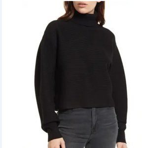 Good American Heavy Rib Mock Neck Crop Pullover in Black (Size 0/XS)